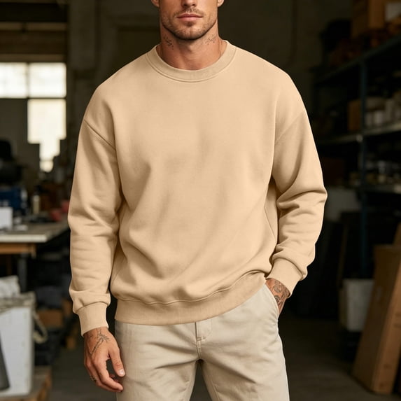 Aimik Men's Fleece Lined Crew Neck Long Sleeve Sweatshirt Heavyweight Solid Casual Pullover Fashion Comfort Top for Fall Winter