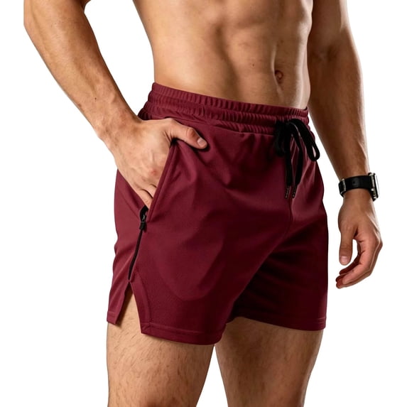 Aimik Men's Gym Athletic Shorts Side Zipper Pocket Contrast Drawstring Quick-Dry Summer Shorts for Workout Running Sports