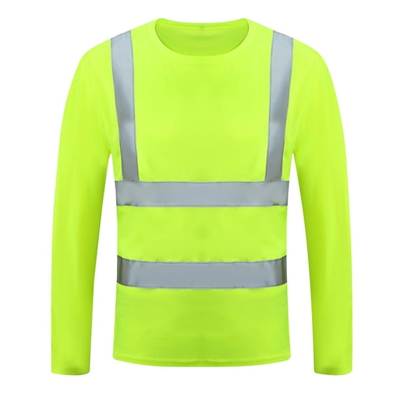 Aimik Men's High Visibility Heavy Duty Long Sleeve Safety Reflective Safety T-Shirts Safety Mesh Quick Dry T Shirt for Construction-Yellow L