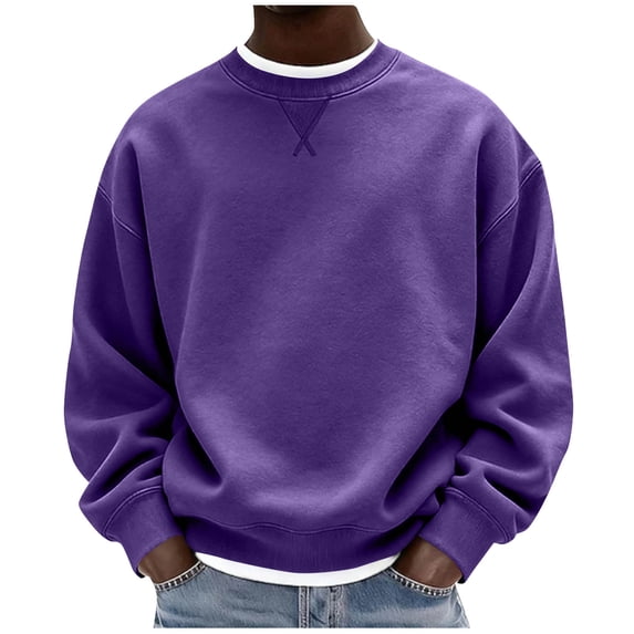 Aimik Men's Long Sleeve Crew Neck Sweatshirt Solid Color Casual Pullover Soft Fleece-Lined Basic Top for Spring Fall