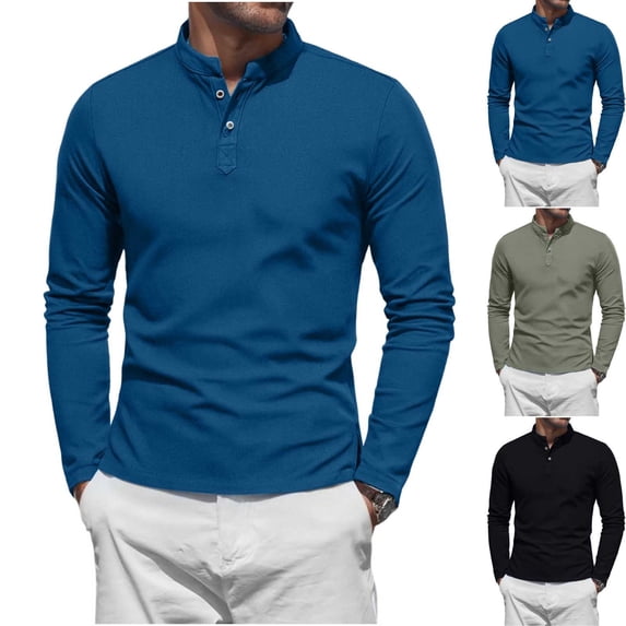Aimik Men's Long Sleeve Shirt Stand Collar Button Placket Slim Fit Soft Stretch Cotton Blend Casual Golf Top