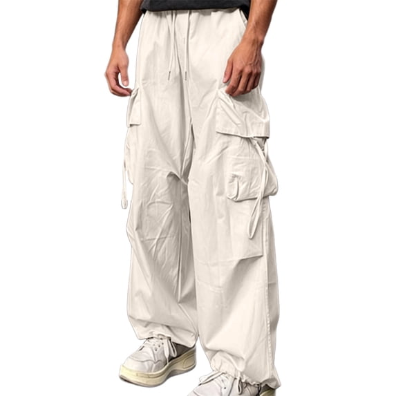 Aimik Men's Loose Fit Cargo Pants with Dropped Crotch and Utility Flap Pockets Trendy Parachute Trousers for Street Style
