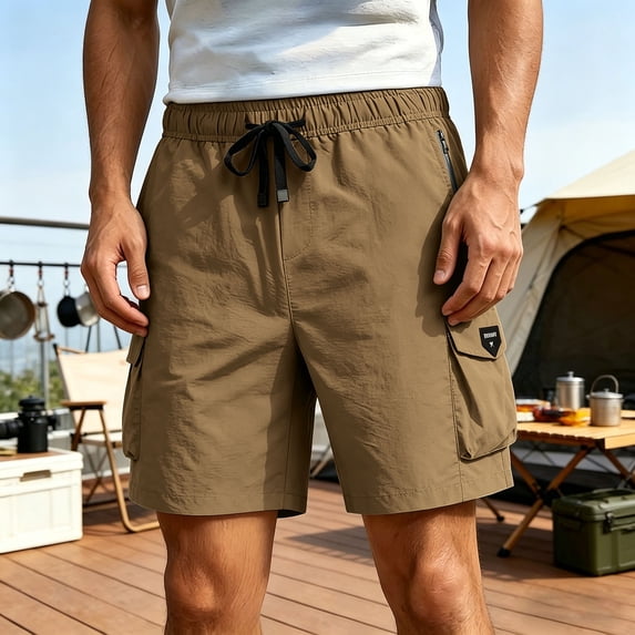 Aimik Men's Multi-Functional Cargo Shorts Black Drawstring Flap Pockets Lightweight Summer Shorts for Outdoor Hiking Casual Wear