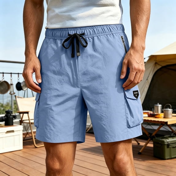 Aimik Men's Multi-Functional Cargo Shorts Black Drawstring Flap Pockets Lightweight Summer Shorts for Outdoor Hiking Casual Wear