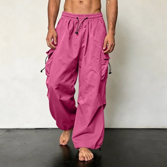 Aimik Men's Oversized Techwear Cargo Pants Baggy Wide Leg Joggers with Drawstring Hem Lightweight Streetwear Trousers