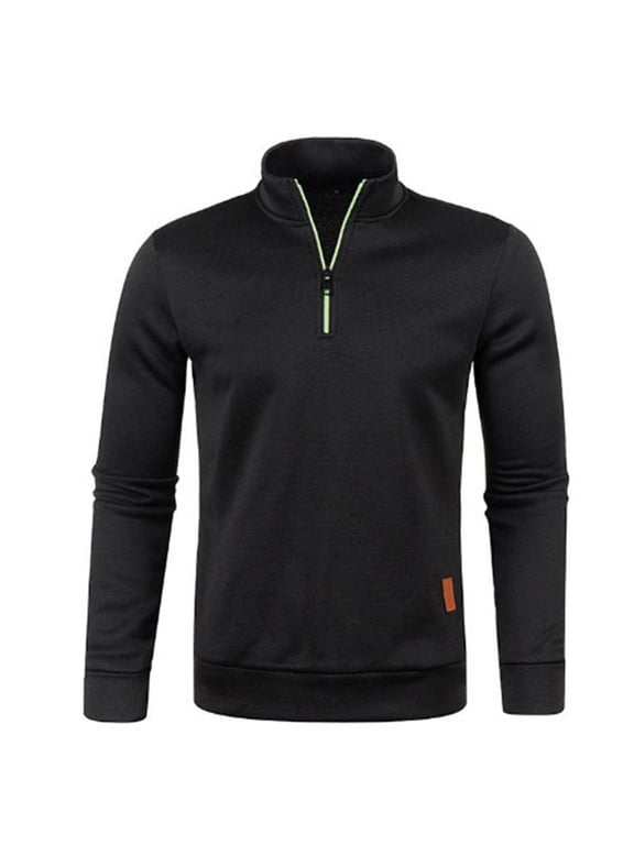 Men's Quarter Zip Pullover Athletic Jacket Stand Collar Long Sleeve Casual Gym Workout Sport Top Fall Winter Mens Casaul Jacket