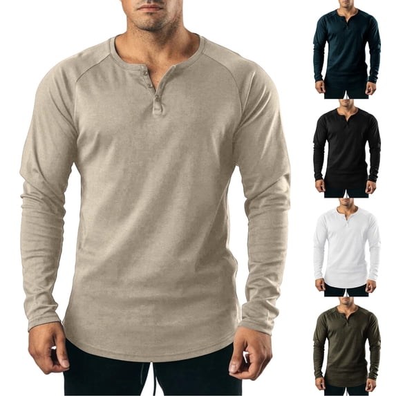 Aimik Men's Raglan Henley Long Sleeve Shirt Baseball Sleeve Button Placket Cotton Lightweight Casual Sporty Top