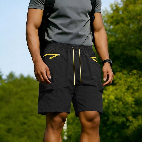 Aimik Men's Running Shorts Contrast Drawstring Zip Pockets Quick-Dry Polyester Summer Shorts for Training Gym Outdoor