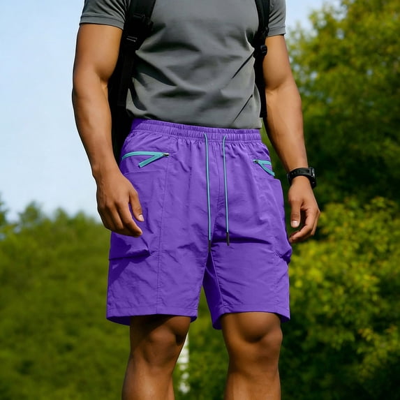Aimik Men's Running Shorts Contrast Drawstring Zip Pockets Quick-Dry Polyester Summer Shorts for Training Gym Outdoor