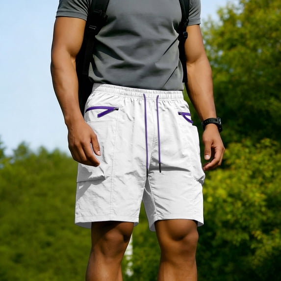 Aimik Men's Running Shorts Contrast Drawstring Zip Pockets Quick-Dry Polyester Summer Shorts for Training Gym Outdoor