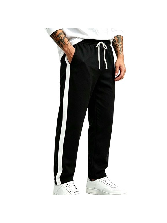 Men's Side Stripe Track Pants Casual Drawstring Jogger Trousers with Pockets Lightweight Breathable Sport Pants for Workout