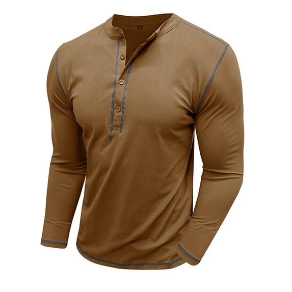 Aimik Men's Slim Fit Henley Shirt Long Sleeve Button Neck T-Shirt with Contrast Stitching Detail Solid Color Casual Streetwear Top