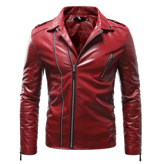 Aimik Men's Slim Fit Motorcycle Leather Jacket with Diagonal Zip Front Shoulder Epaulets and Zipper Pockets for Stylish Look
