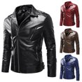 thumbnail image 1 of Aimik Men's Slim Fit Motorcycle Leather Jacket with Diagonal Zip Front Shoulder Epaulets and Zipper Pockets for Stylish Look, 1 of 6
