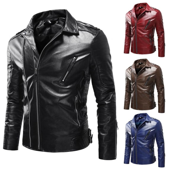 Aimik Men's Slim Fit Motorcycle Leather Jacket with Diagonal Zip Front Shoulder Epaulets and Zipper Pockets for Stylish Look