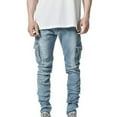 thumbnail image 1 of Aimik Men's Slim Fit Straight Leg Elastic Cargo Pant Fashion Casual Skinny Denim Jeans Multi Pocket Trousers -Blue XL, 1 of 6