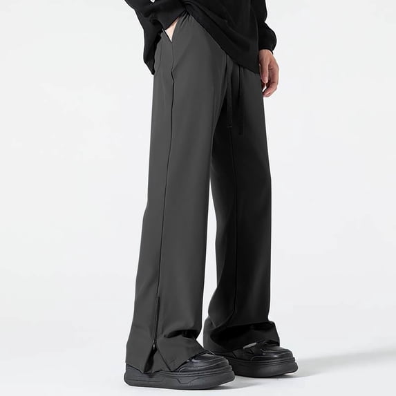 Aimik Men's Split Hem Wide Leg Pants Loose Drape Straight Trousers with Drawstring Trendy Lightweight Streetwear Daily Slacks