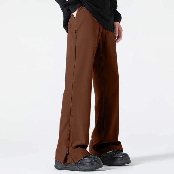 Aimik Men's Split Hem Wide Leg Pants Loose Drape Straight Trousers with Drawstring Trendy Lightweight Streetwear Daily Slacks