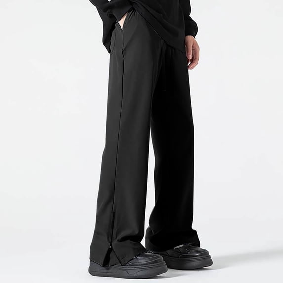 Aimik Men's Split Hem Wide Leg Pants Loose Drape Straight Trousers with Drawstring Trendy Lightweight Streetwear Daily Slacks