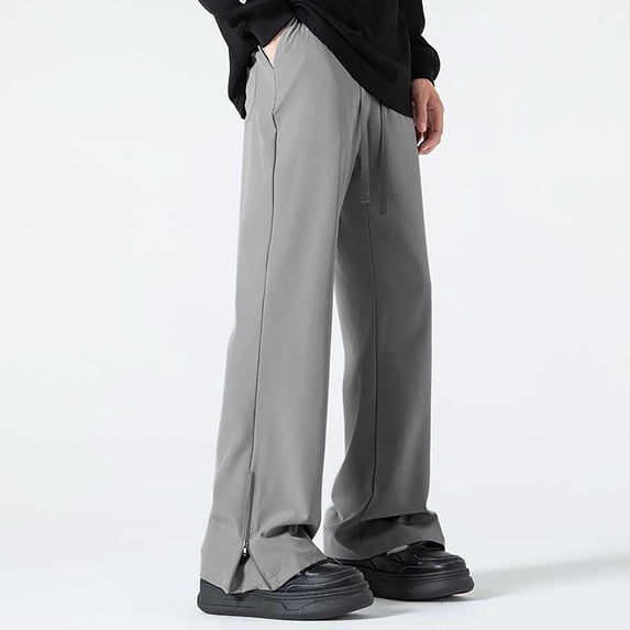 Aimik Men's Split Hem Wide Leg Pants Loose Drape Straight Trousers with Drawstring Trendy Lightweight Streetwear Daily Slacks