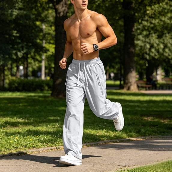 Aimik Men's Straight Casual Pants Dual Side Pockets Drawstring Relaxed Trousers Lightweight Soft Bottoms for Everyday Use