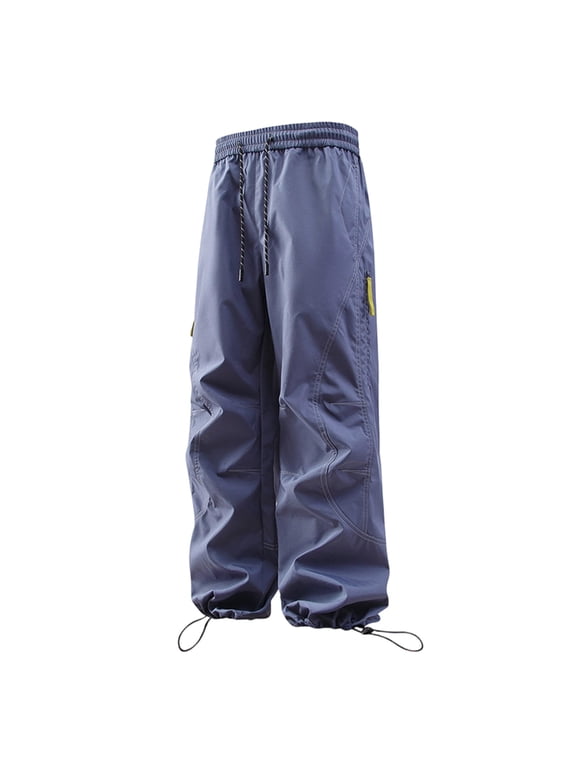 Men's Techwear Cargo Jogger Pants Streetwear Drawstring Utility Trousers Lightweight Quick-Dry Windbreaker Pants