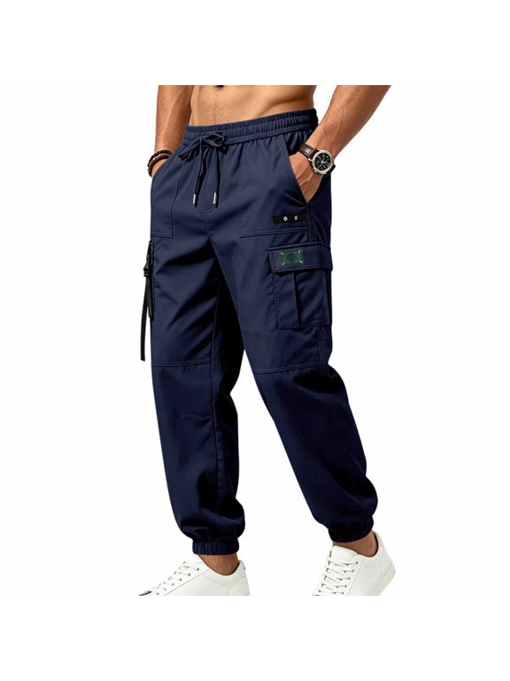 Men's Techwear Cargo Joggers Multi-Pocket Utility Drawstring Pants Durable Lightweight Trousers for Streetwear