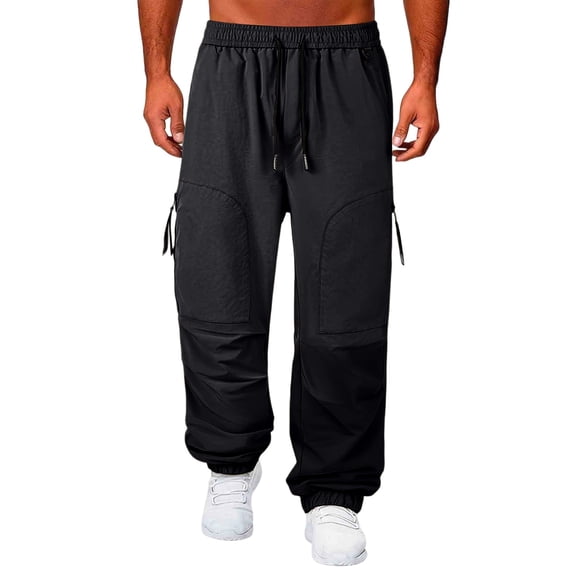 Aimik Men's Techwear Cargo Pants Stitching Panel Side Zip Pockets Relaxed Jogger Trousers Lightweight Outdoor Hiking Bottoms