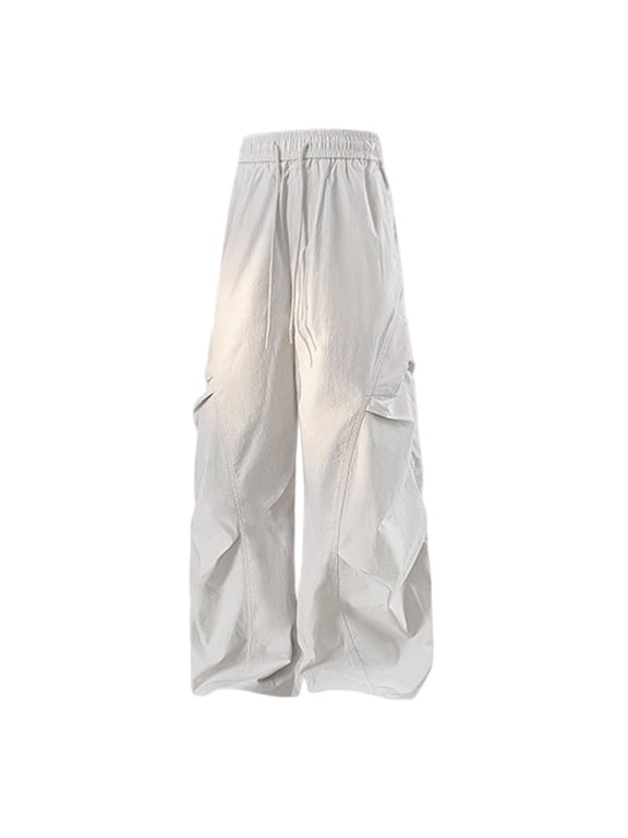 Men's Techwear Wide Leg Cargo Pants Baggy Trousers with Drawstring and Pockets Lightweight Streetwear Pants