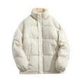 thumbnail image 1 of Aimik Men's Thermal Fleece-Lined Puffer Jacket Stand Collar Thicken Warm Down Coats Windproof Winter Sherpa Padded Coat-Beige XXXL, 1 of 5