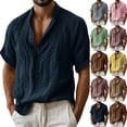 thumbnail image 1 of Aimik Men's V-Neck Short Sleeve Cotton Blend Henley Shirt Relaxed Pullover Style Shirt for Casual Resort and Vacation Wear, 1 of 6