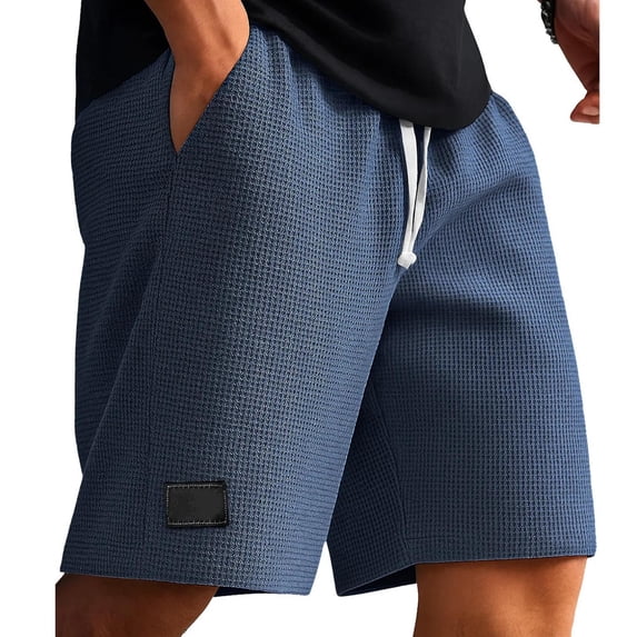 Aimik Men's Waffle Knit Casual Shorts Summer Drawstring Elastic Waist Relaxed Fit Plus Size Shorts Soft Stretchy Lounge Shorts