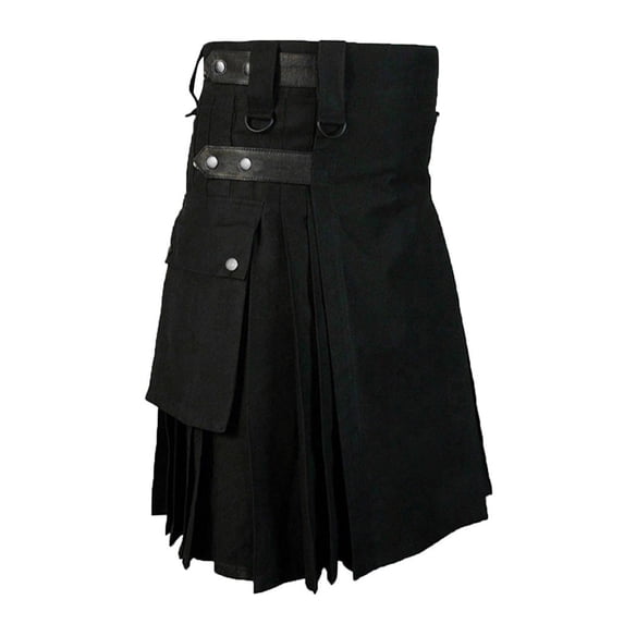 Aimik Mens Bottom Solid Color Punk Vintage Gothic Pocket Pleated Skirt