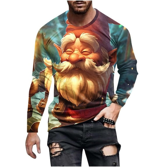 Aimik Mens Christmas Reindeer Santa Sweatshirts Xmas Blouse 3D Print Shirt Crewneck Casual Pullover Funny Vacation Sweater-White L