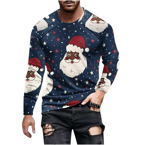 Aimik Mens Christmas Reindeer Santa Sweatshirts Xmas Blouse 3D Print Shirt Crewneck Casual Pullover Funny Vacation Sweater-White XXXXL
