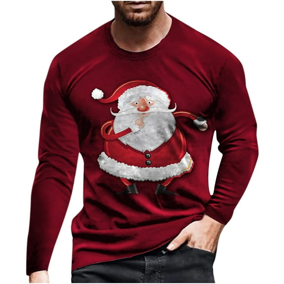 Aimik Mens Christmas Sweatshirt 2025 Trendy Crewneck 3D Snowman Print Pullover Tops Fall Long Sleeve Xmas Holiday Shirts-Wine XXL