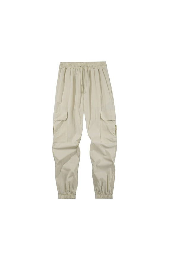 Mens Joggers Lightweight Hiking Cargo Pants Quick Dry Youth Boys Athletic Running Slim Fit Pants Zip Pockets Beige S