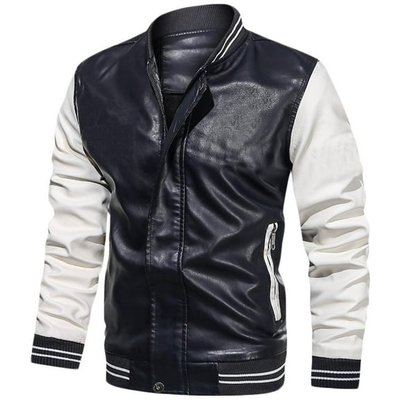 Aimik Mens Leather Jacket Stand Collar Pu Motorcycle Jacket Faux Zip-Up Slim Ce Armor Moto Biker Coat Outwear Racer Retro Motorcycle Biker Leather Jacket for Men-White XXXL