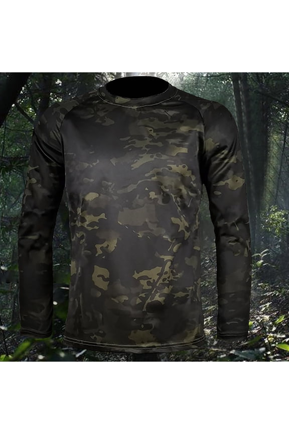 Mens Lightweight Breathable Snug Camouflage Quick Drying Long Sleeved Round Neck Tops For Winter