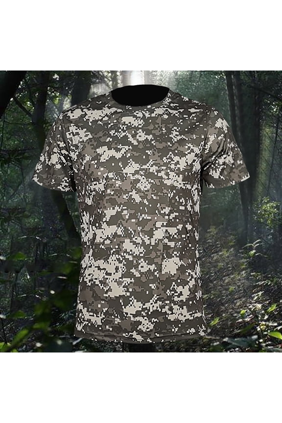 Mens Lightweight Breathable Snug Camouflage Quick Drying Short Sleeved Round Neck Tops