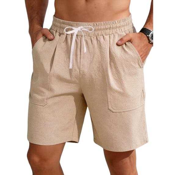 Aimik Mens Plain Shorts Large Patch Pockets Drawstring Waist Mens Athletic Shorts Summer Soft Linen Shorts for Daily