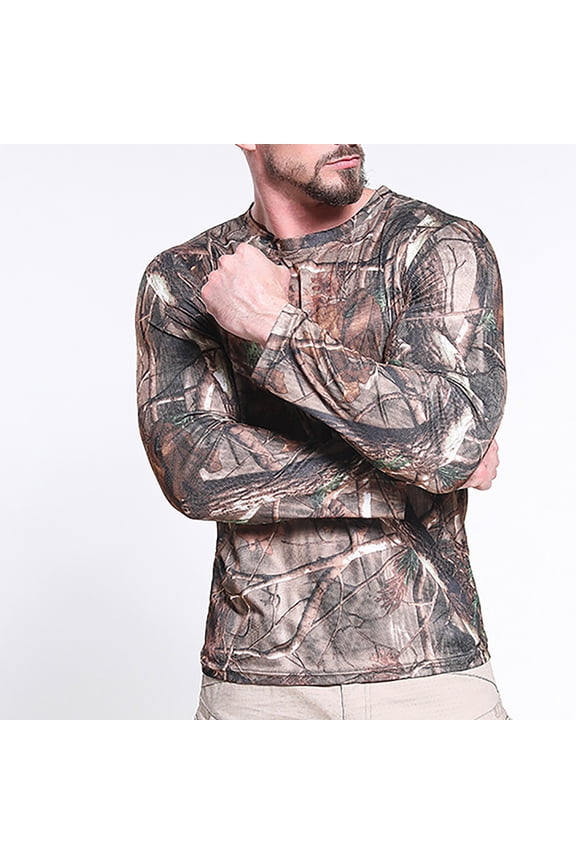 Mens Summer Lightweight Breathable Simple Camouflage Sunscreen Uv Quick Dry Long Sleeve Tops
