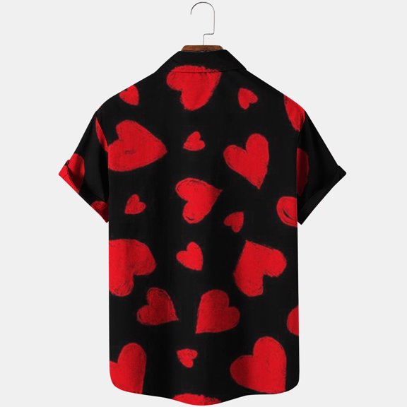 Aimik Mens Valentine'S Day Printed Single Pocket Shirt Casual Loose Pocket Shirts