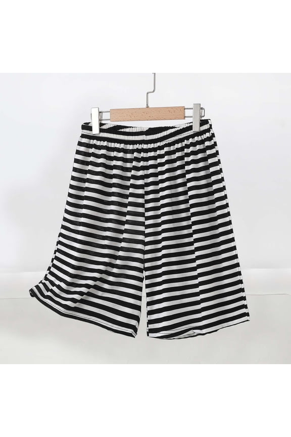 Plus Size Casual Shorts for Women Stretchy Waist Fashion Stripe Print Lounge Short Pants Summer Loose Fit Shorts
