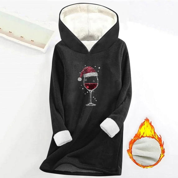 Aimik Plus Size Hooded Top for Women Fall Winter Thick Fleece-Lined Warm Base Layer Sweatshirt Loose Fit Long Sleeve Hooded Top