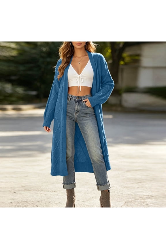 Plus Size Long Knit Cardigan for Women Open Front Duster Sweater Coat Loose Fit Sweater Coat for Fall Winter,Blue,XXL