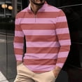 thumbnail image 1 of Aimik Plus Size Polo Shirts for Men Long Sleeve Quarter Zip Lapel Striped Casual Shirts Spring Fall Lightweight Quick Dry Soft Golf Tee,Pink,XXXL, 1 of 5