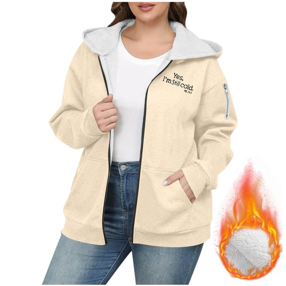 Aimik Plus Size Sweatshirt for Women Full Zip Fleece Hooded Sherpa Lined Winter Thermal Sweatshirt with Slit Pockets