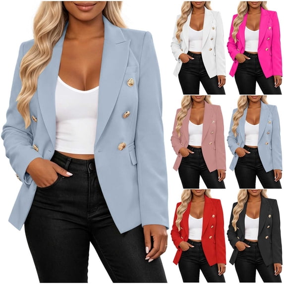 Aimik Plus Sizz Blazer for Women Work Office Blazer Jacket Long Sleeve Open Front Cardigan Suit Jackets,Light Blue,S