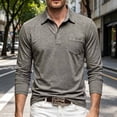 thumbnail image 1 of Aimik Polo Shirts for Men Long Sleeve Textured Button Down Pocket Casual Solid Shirts Fall Winter Moisture Wicking Lightweight Golf Tops,Brown,L, 1 of 6